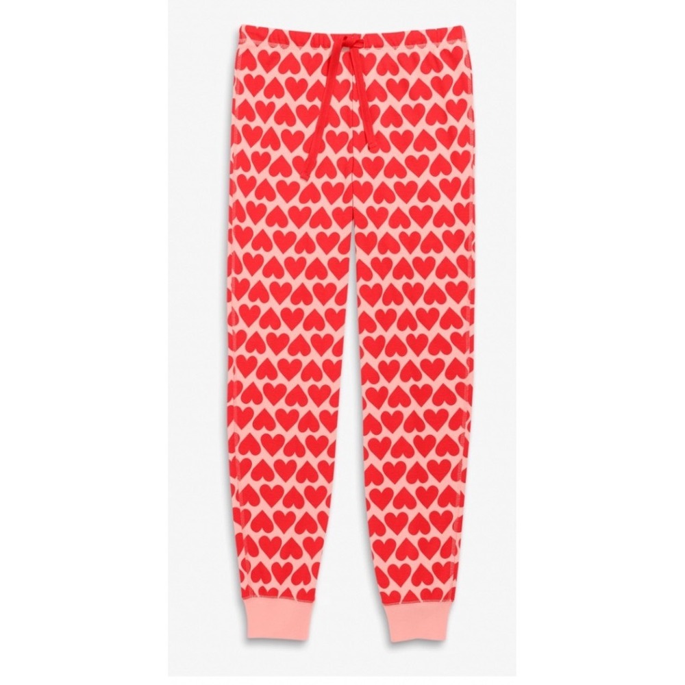 Primary Pink Red Heart Organic Cotton Pajama Jogger Pants Large